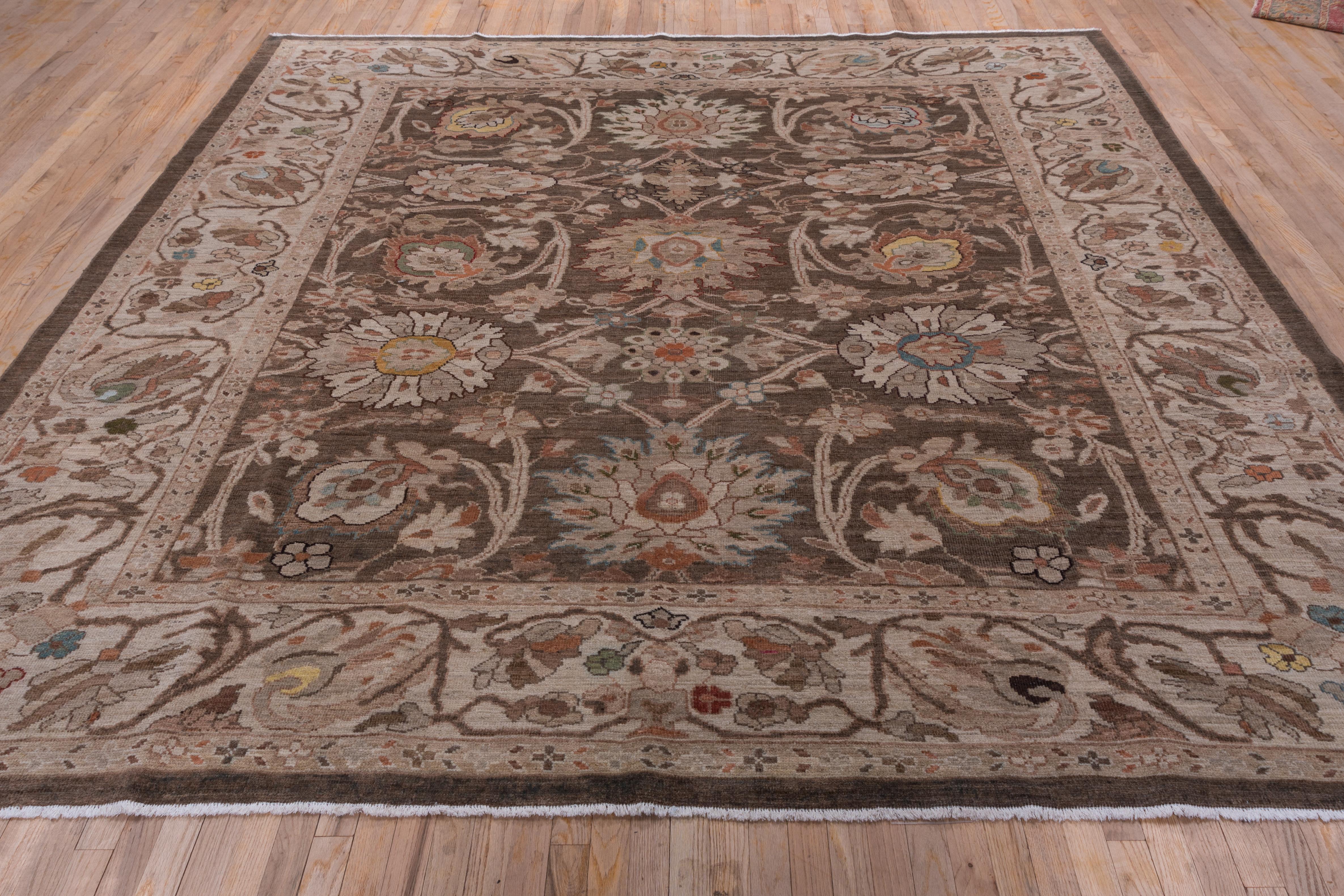 Brown Square Persian Sultanabad Carpet In Good Condition For Sale In New York, NY