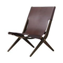 Brown Stained Oak and Brown Leather Saxe Chair by Lassen