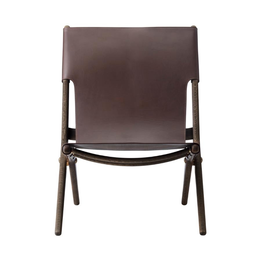 Modern  Brown Stained Oak and Brown Leather Saxe Chair by Lassen