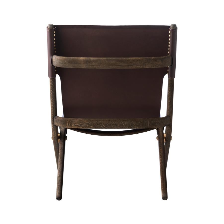 Danish  Brown Stained Oak and Brown Leather Saxe Chair by Lassen