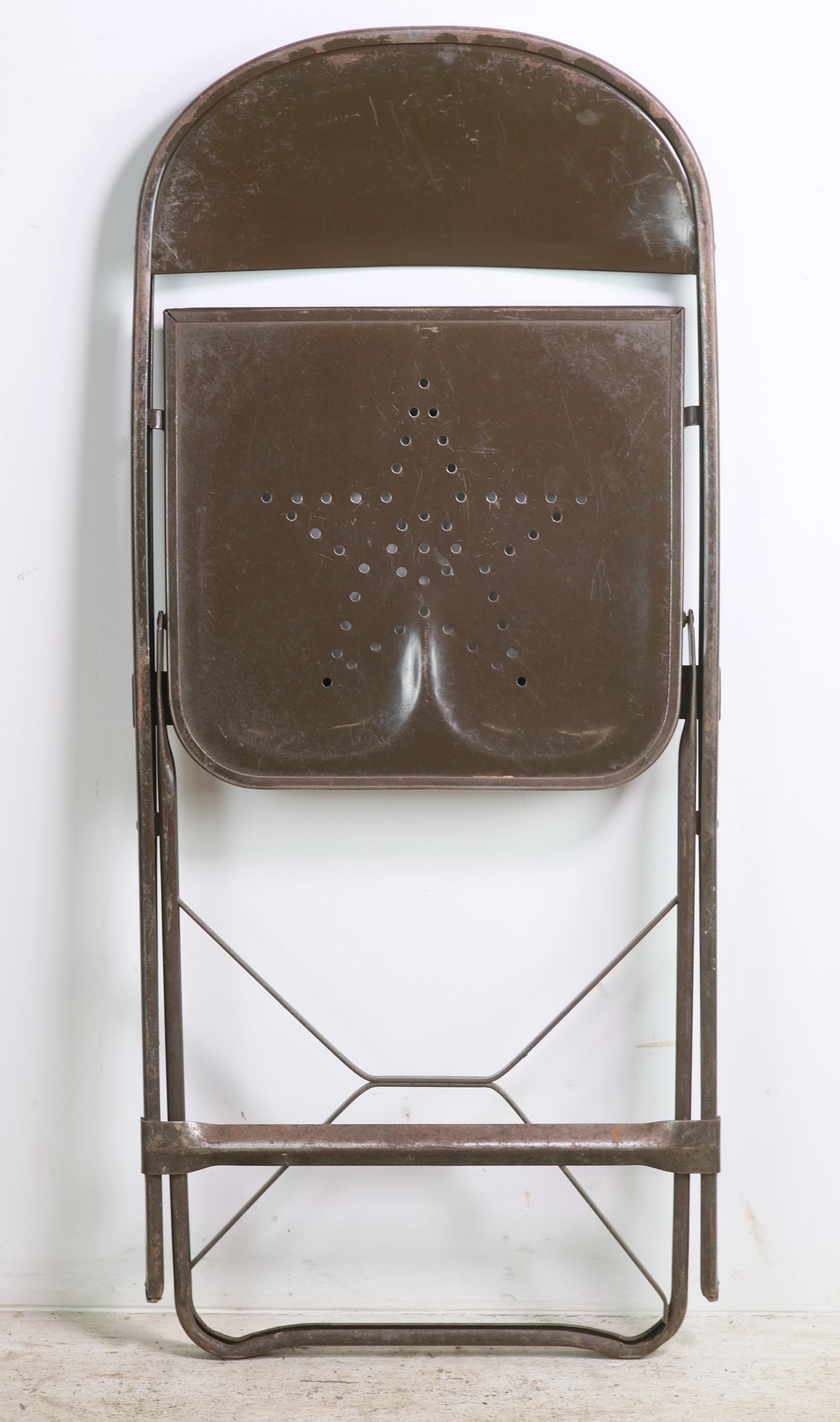 20th Century Brown Steel Folding Chair w Star Design Seat Qty Available