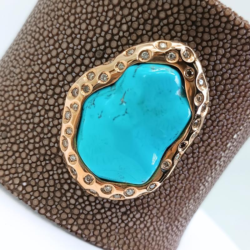 Brown Stingray Leather Bracelet with Turquoise For Sale 2