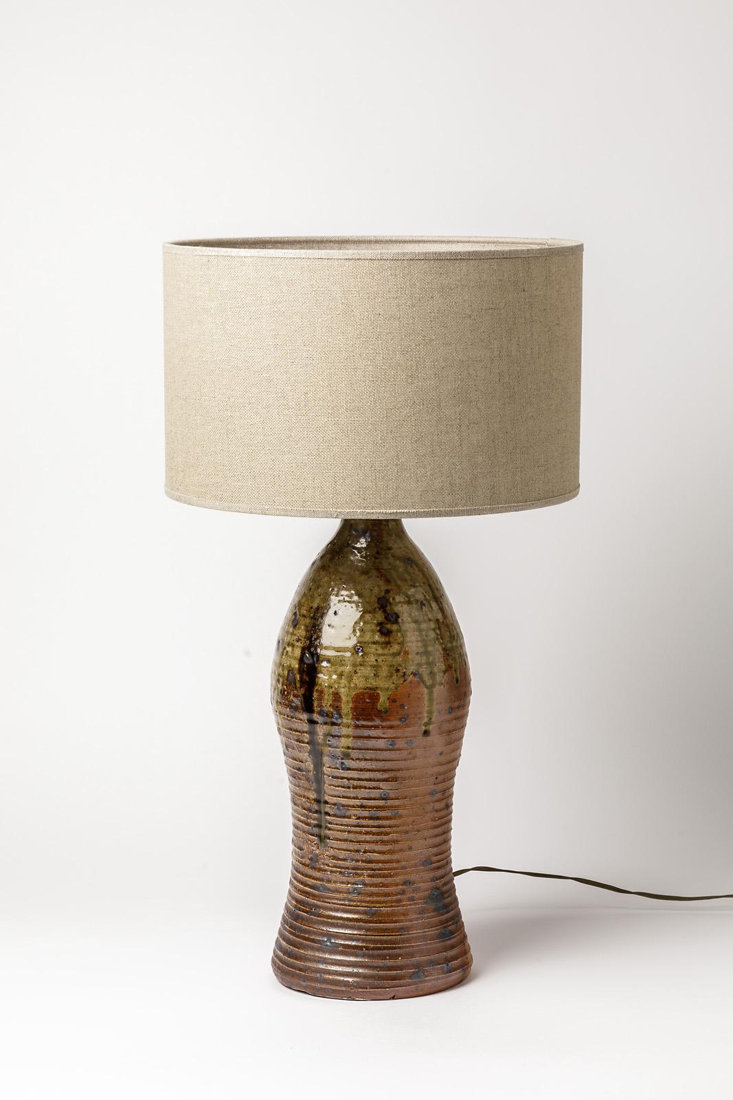 Brown Stoneware 20th Century Lighting Ceramic Table Lamp by french Potter In Excellent Condition In Neuilly-en- sancerre, FR