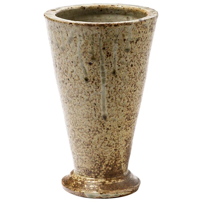 Brown Stoneware Ceramic Conical Vase Midcentury Design by Bernon For Sale