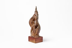 Brown Stoneware Ceramic Flame Sculpture circa 1960 Attributed to Rozay La Borne