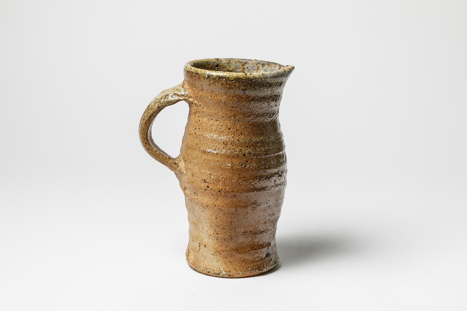 Brown Stoneware Ceramic Pitcher by Hervé Rousseau La Borne circa 1980 Handmade In Excellent Condition For Sale In Neuilly-en- sancerre, FR