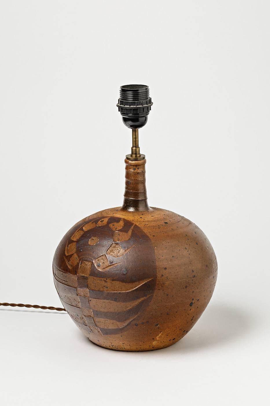 Lampe de table en céramique de grès brun de l'artiste français Pierre Digan La Borne Excellent état - En vente à Neuilly-en- sancerre, FR