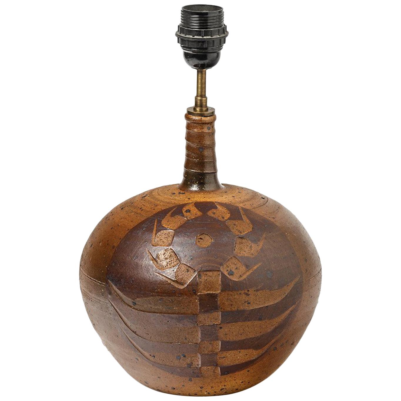 Lampe de table en céramique de grès brun de l'artiste français Pierre Digan La Borne