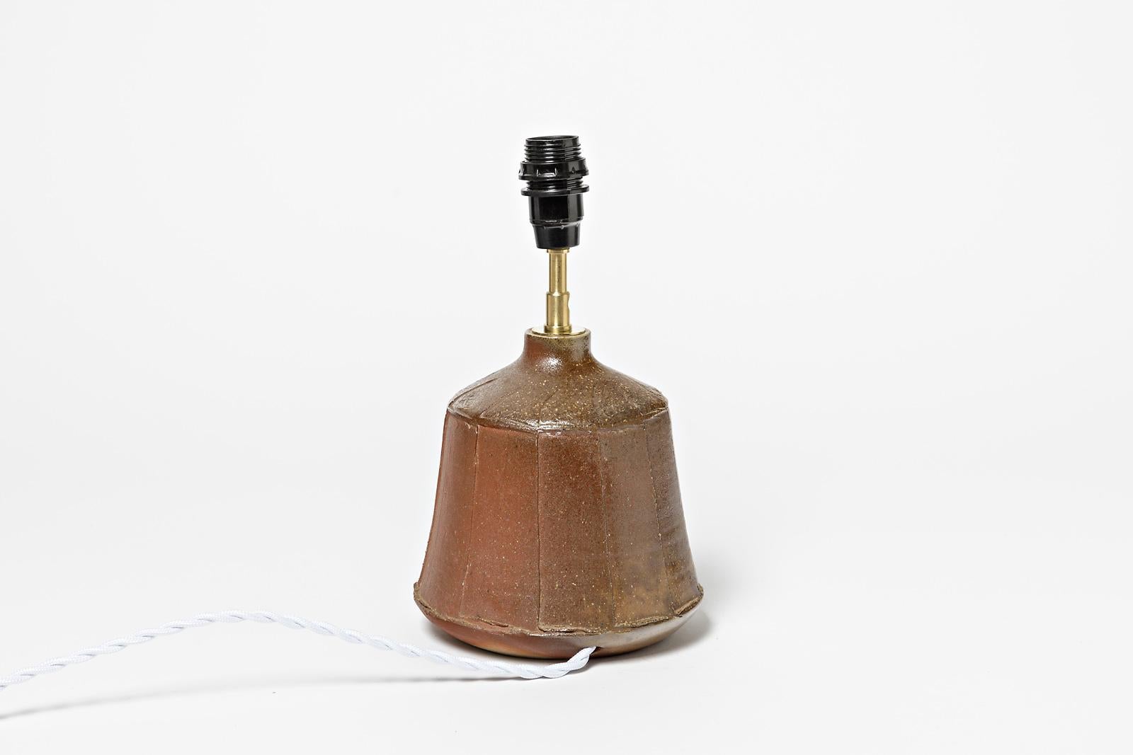 Braune Keramik-Tischlampe aus Steingut von La Borne Potters, um 1980, Design (Moderne der Mitte des Jahrhunderts) im Angebot