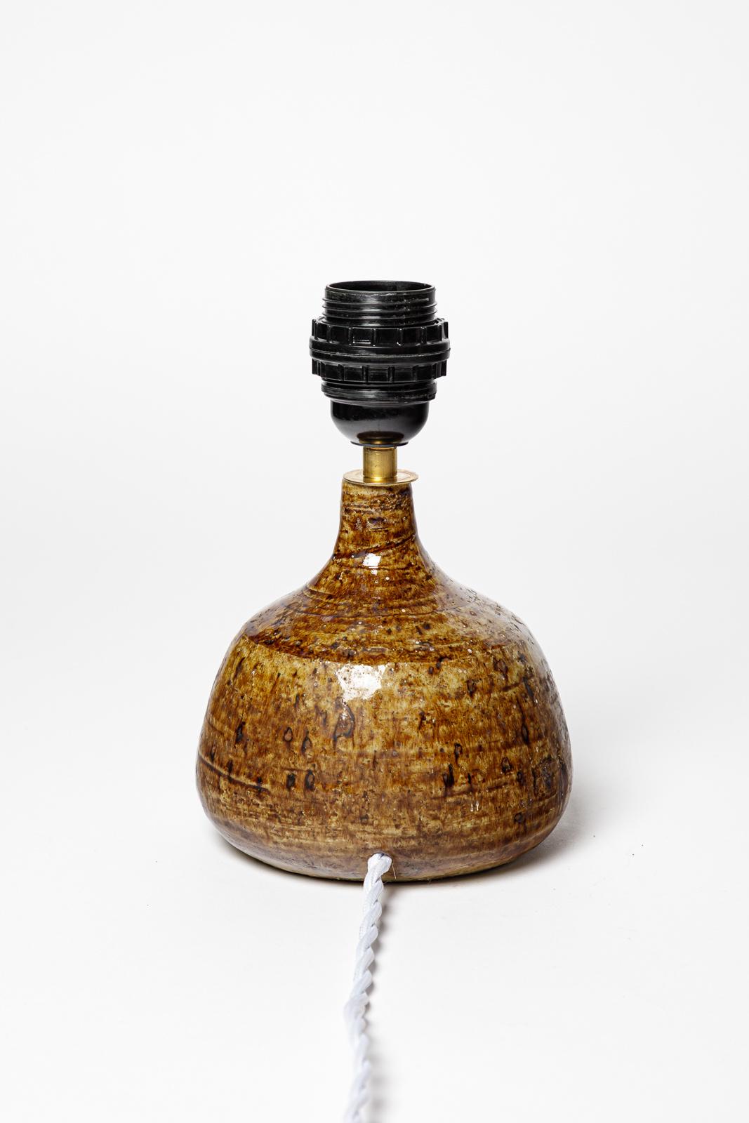 Mid-Century Modern Brown stoneware ceramic table lamp from La Borne 1970 handmade design For Sale