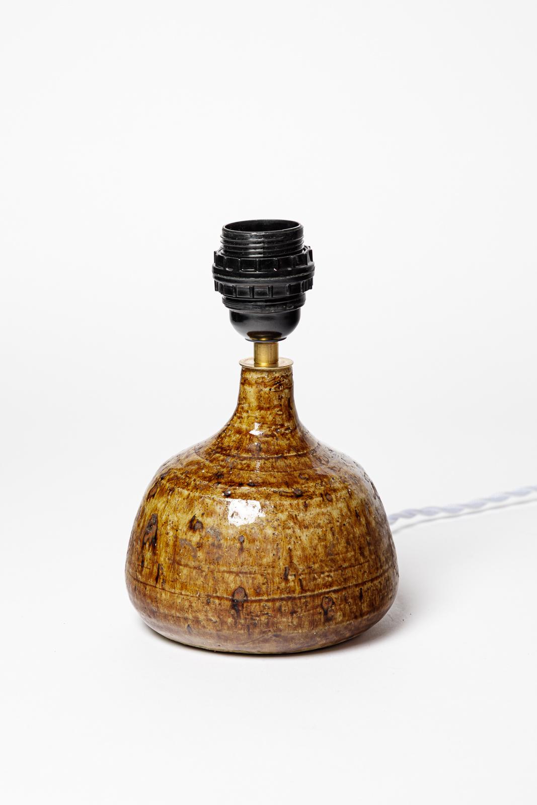 Brown stoneware ceramic table lamp from La Borne 1970 handmade design In Excellent Condition For Sale In Neuilly-en- sancerre, FR