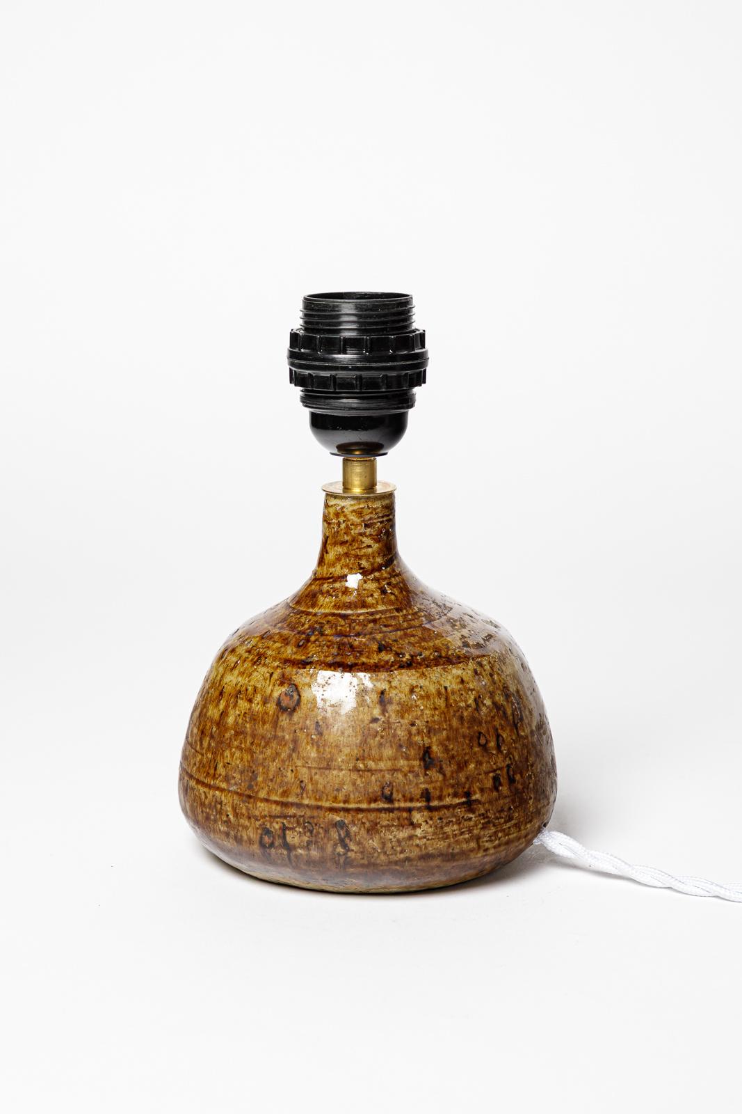 Brown stoneware ceramic table lamp from La Borne 1970 handmade design For Sale 2