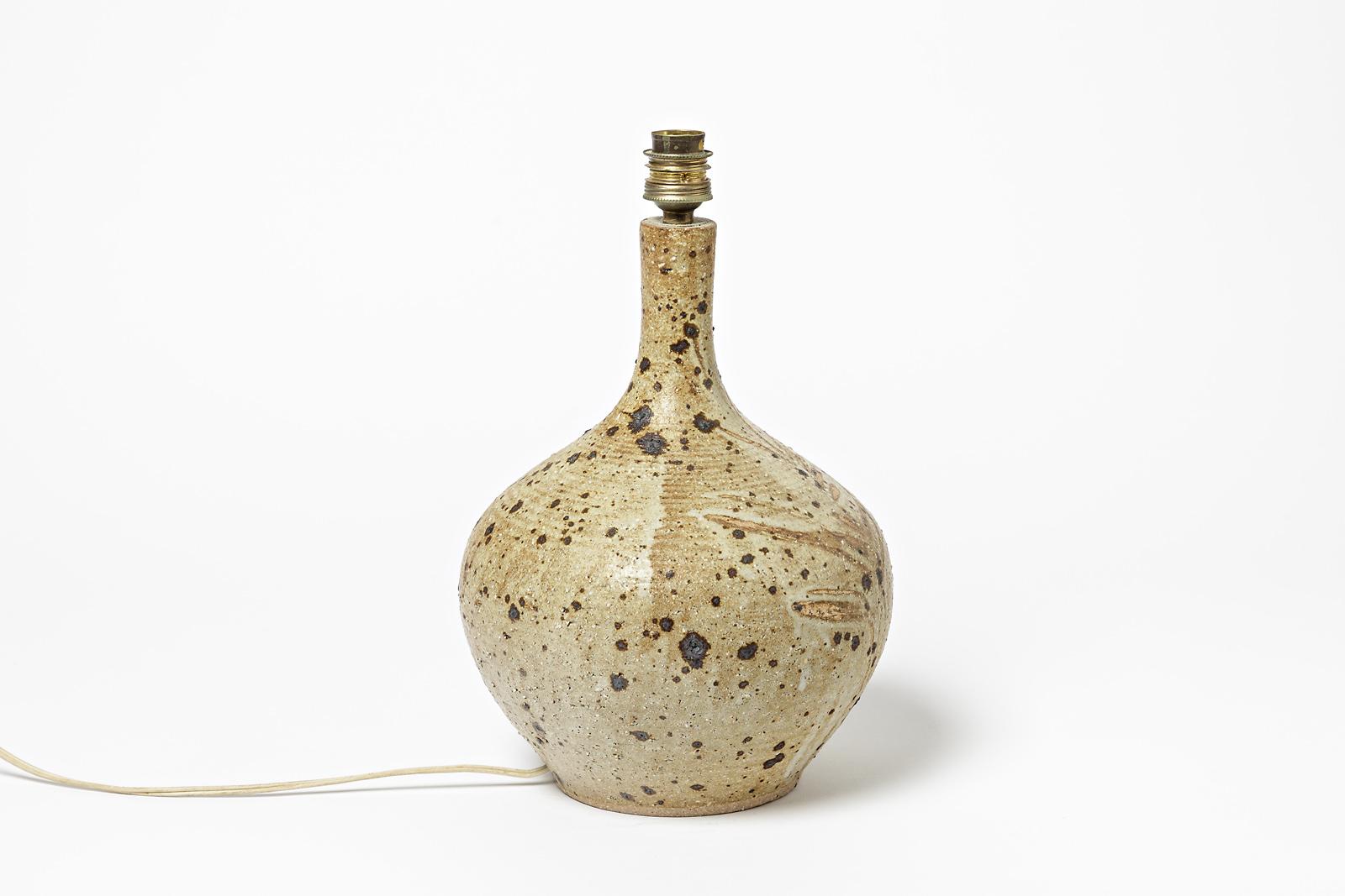 Mid-Century Modern Brown Stoneware Ceramic Table Lamp from La Borne circa 1970 Signed For Sale