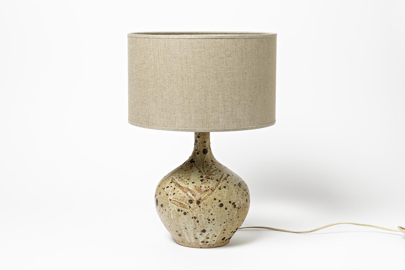 20th Century Brown Stoneware Ceramic Table Lamp from La Borne circa 1970 Signed For Sale
