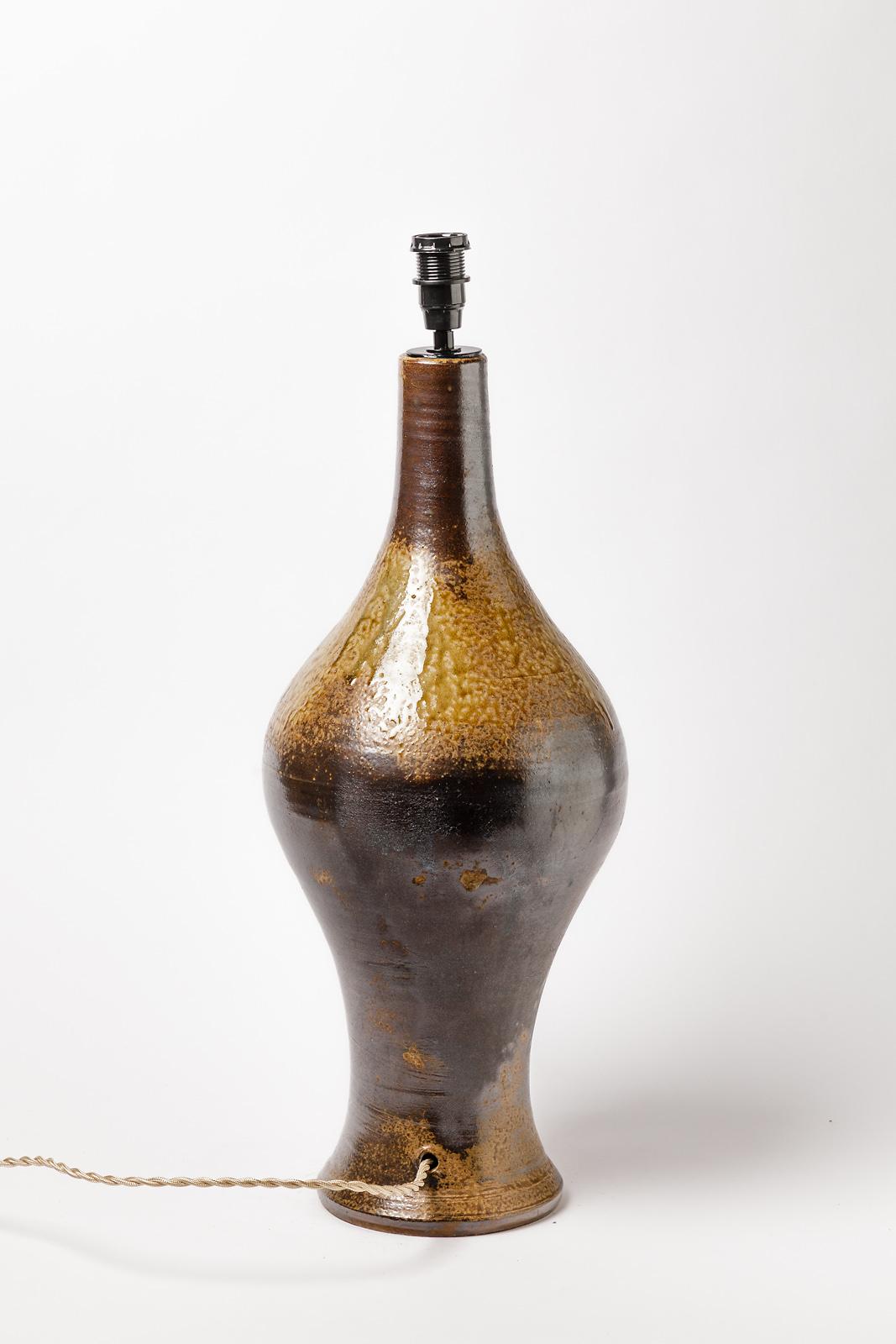 Mid-Century Modern Brown Stoneware Ceramic Table Lamp Midcentury Handmade Design