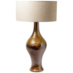 Brown Stoneware Ceramic Table Lamp Midcentury Handmade Design
