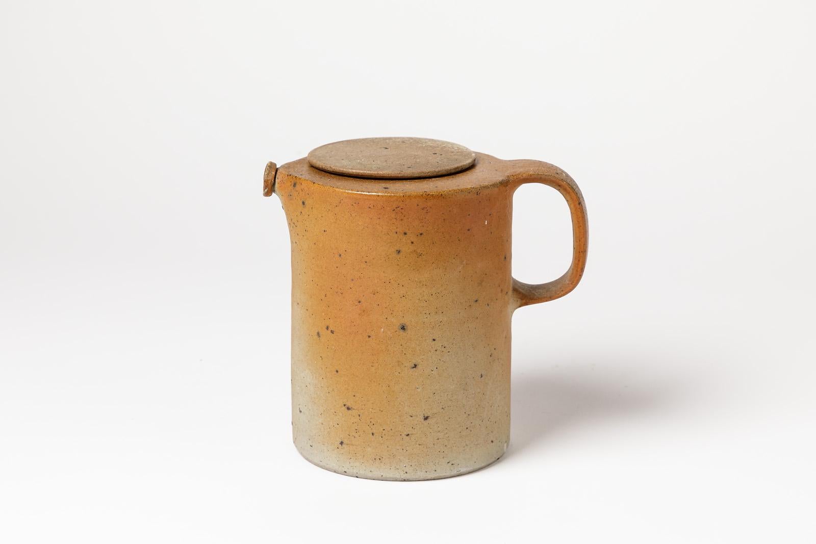 French Brown Stoneware Ceramic Tea Pot  1970 20th Century Design 