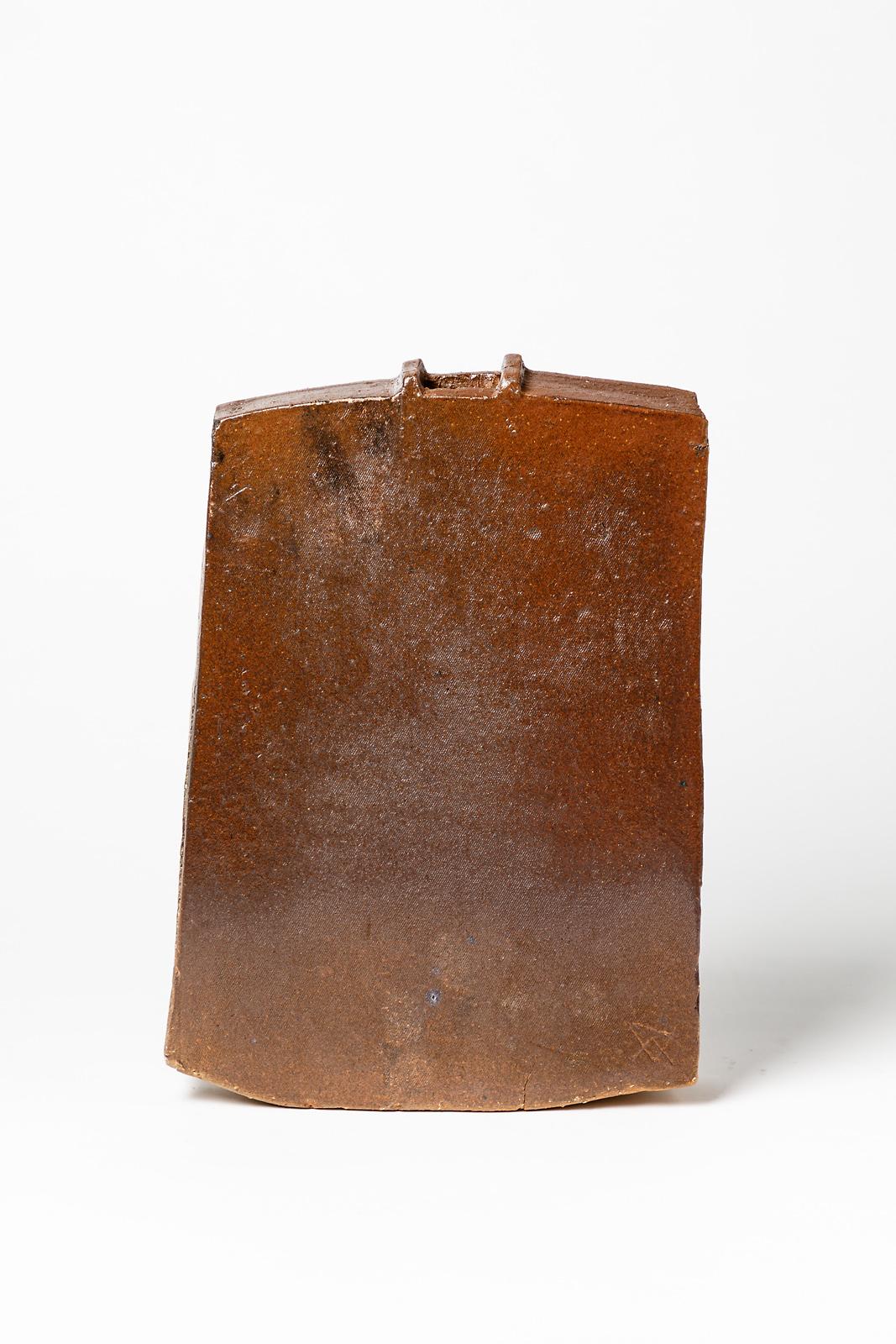 Mid-Century moderno Vaso scultura in gres marrone circa 1970 La Borne Pottery in vendita