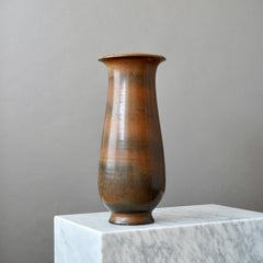 Vase de sol en grès Brown par Gunnar Nylund pour Rorstrand, Suède, années 1940
