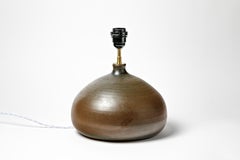 Brown stoneware mid century ceramic table lamp signed circa 1970
