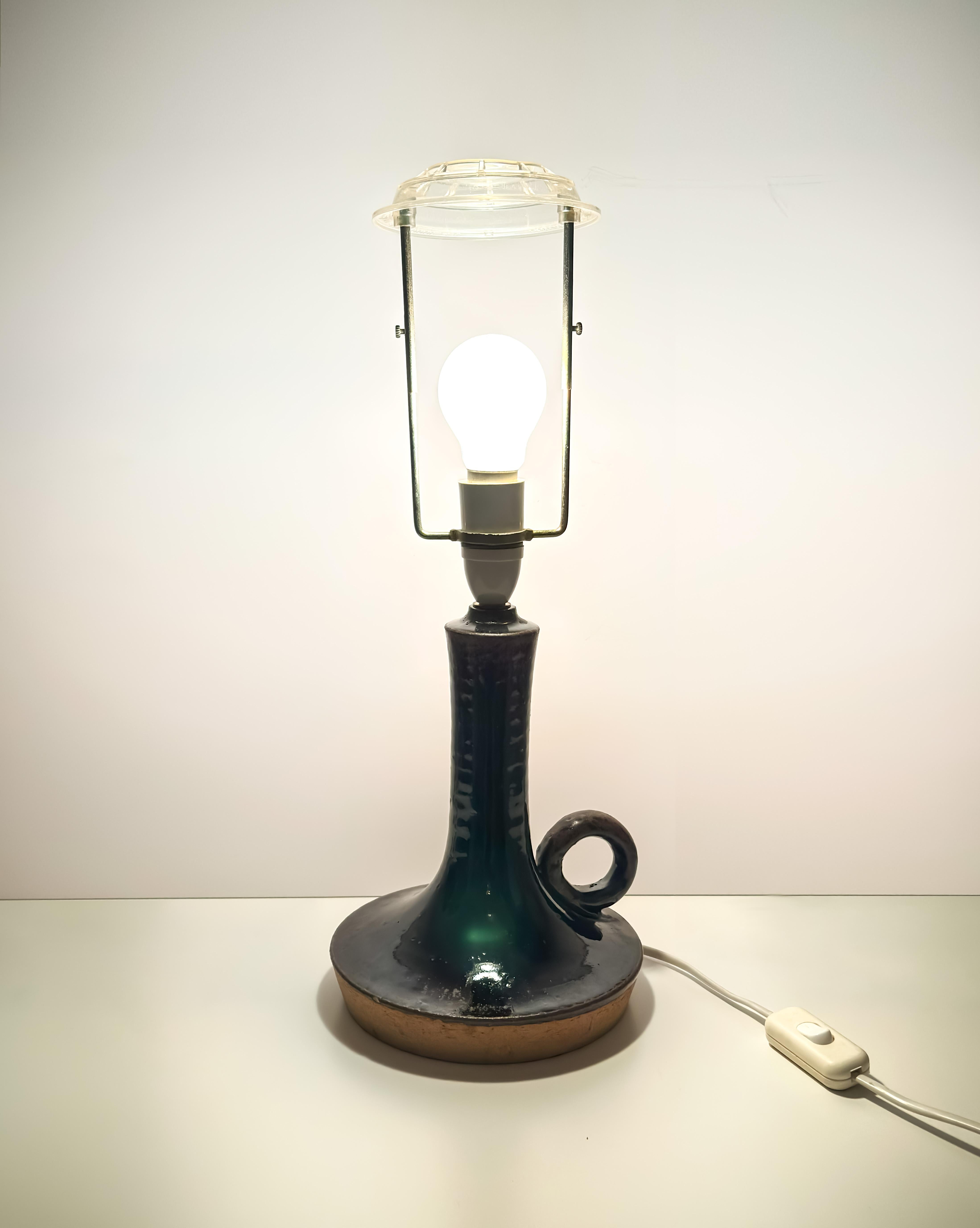 Brutalisme Lampe de table brutaliste en grès, céramique émaillée Brown, Danemark, années 1970 en vente