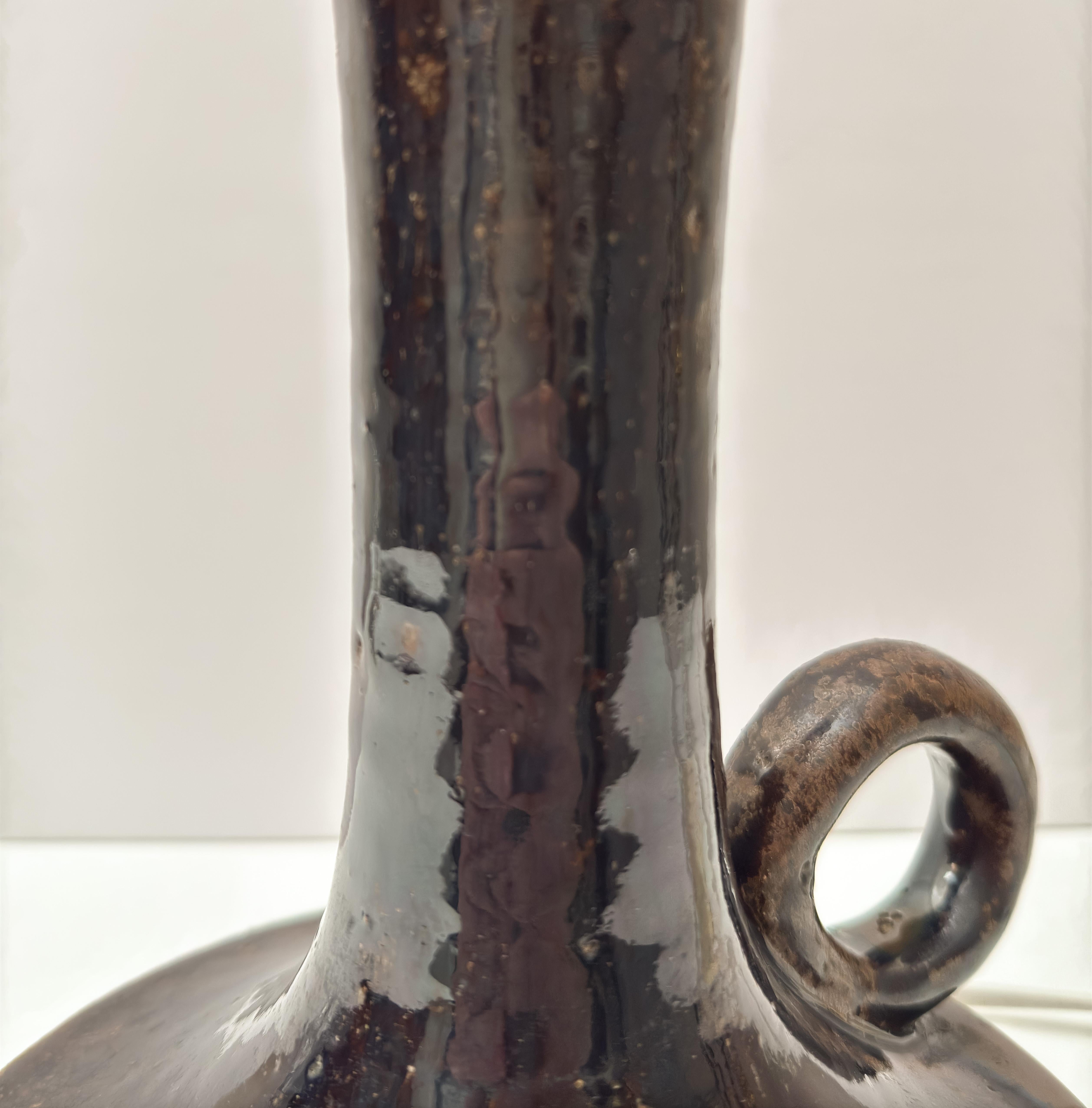 Grès Lampe de table brutaliste en grès, céramique émaillée Brown, Danemark, années 1970 en vente