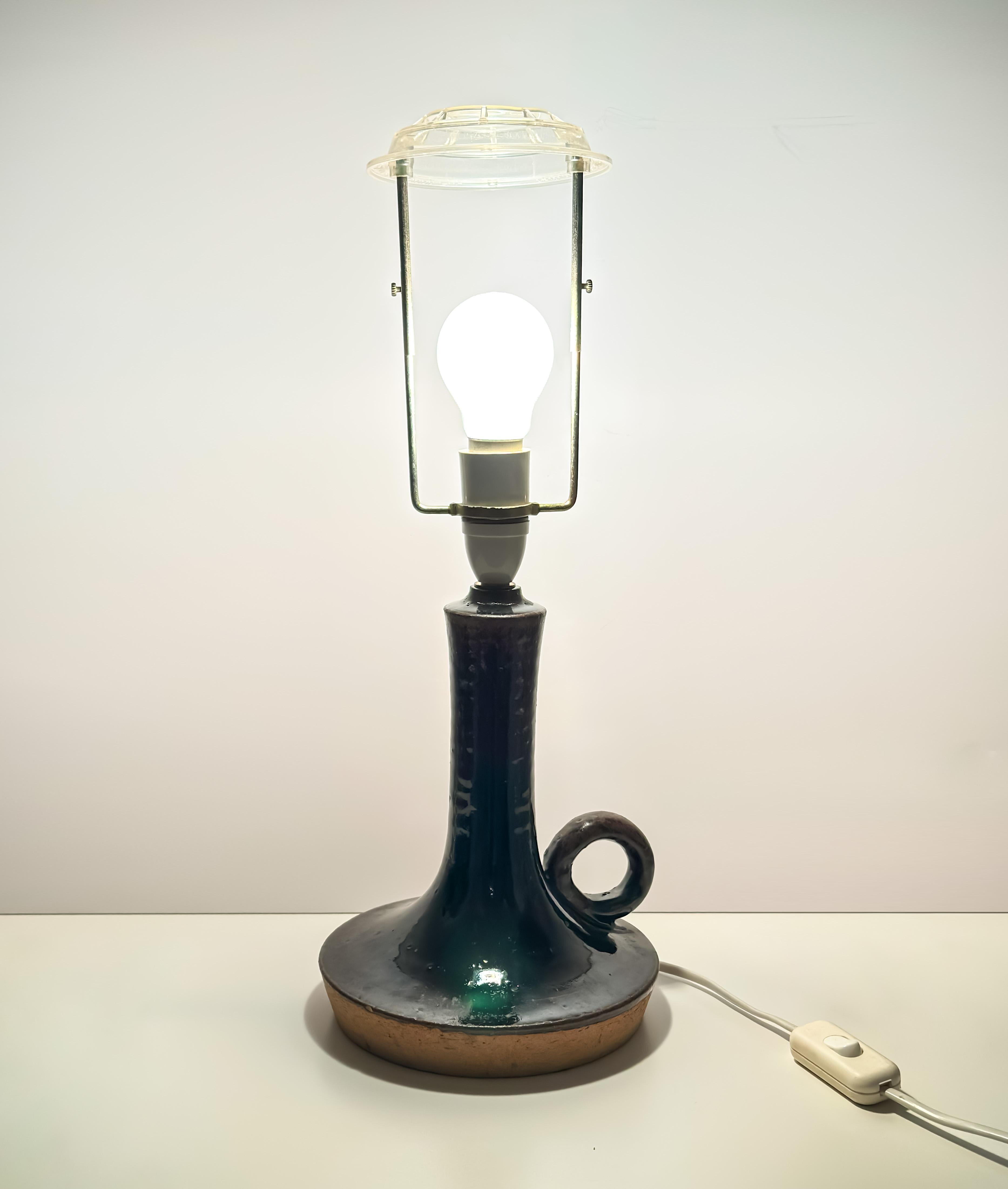 Lampe de table brutaliste en grès, céramique émaillée Brown, Danemark, années 1970 en vente 1