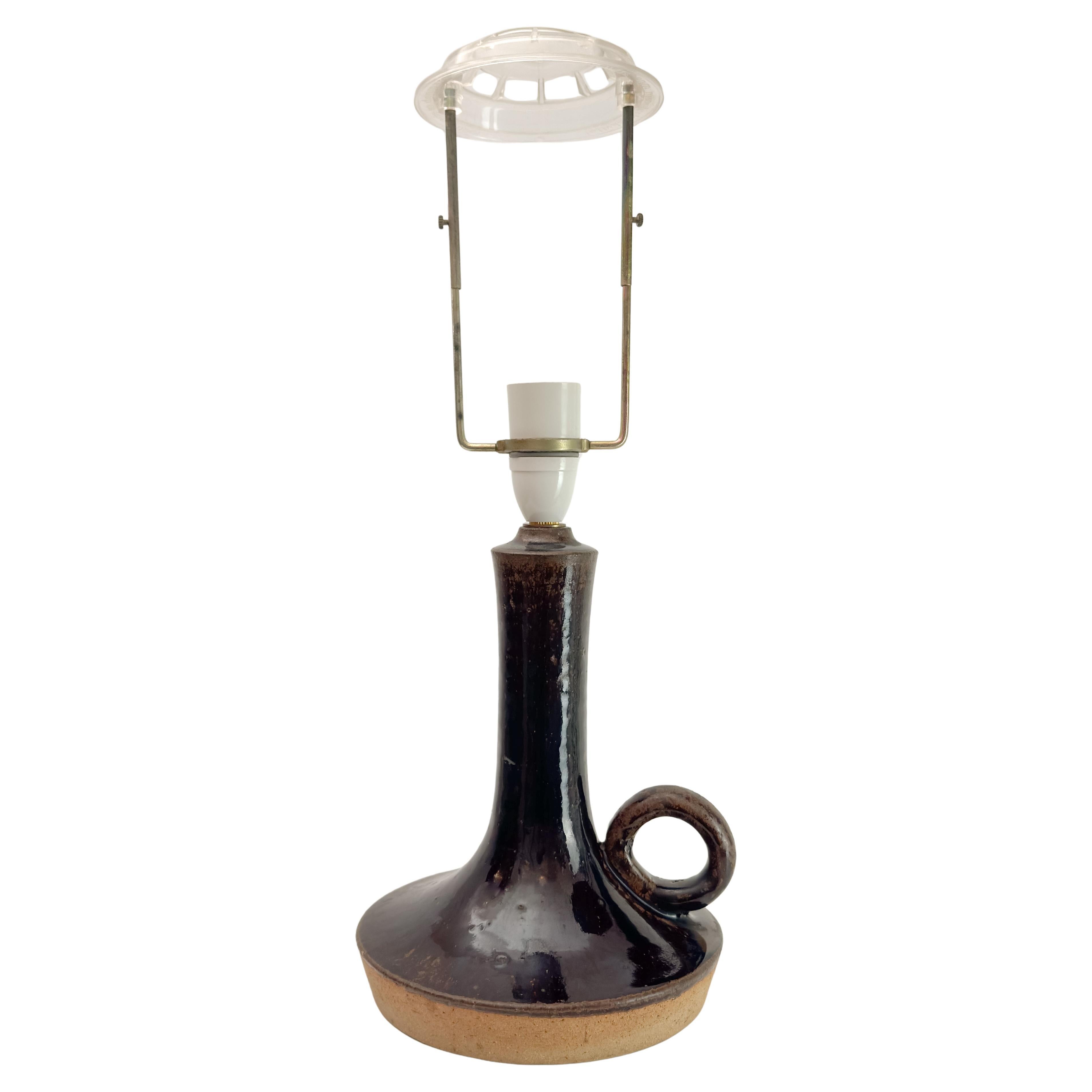 Brutalistische Steingut-Tischlampe, Brown glasierte Keramik, Dänemark, 1970er