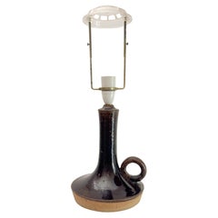Brutalistische Steingut-Tischlampe, Brown glasierte Keramik, Dänemark, 1970er