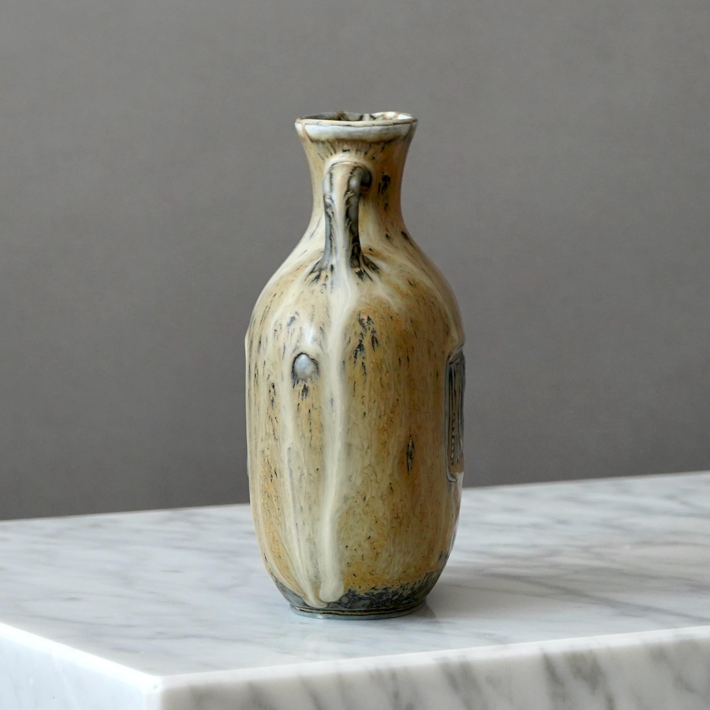 Smaltato Vaso in gres marrone di Gunnar Nylund per Rorstrand, Svezia, anni '50 in vendita