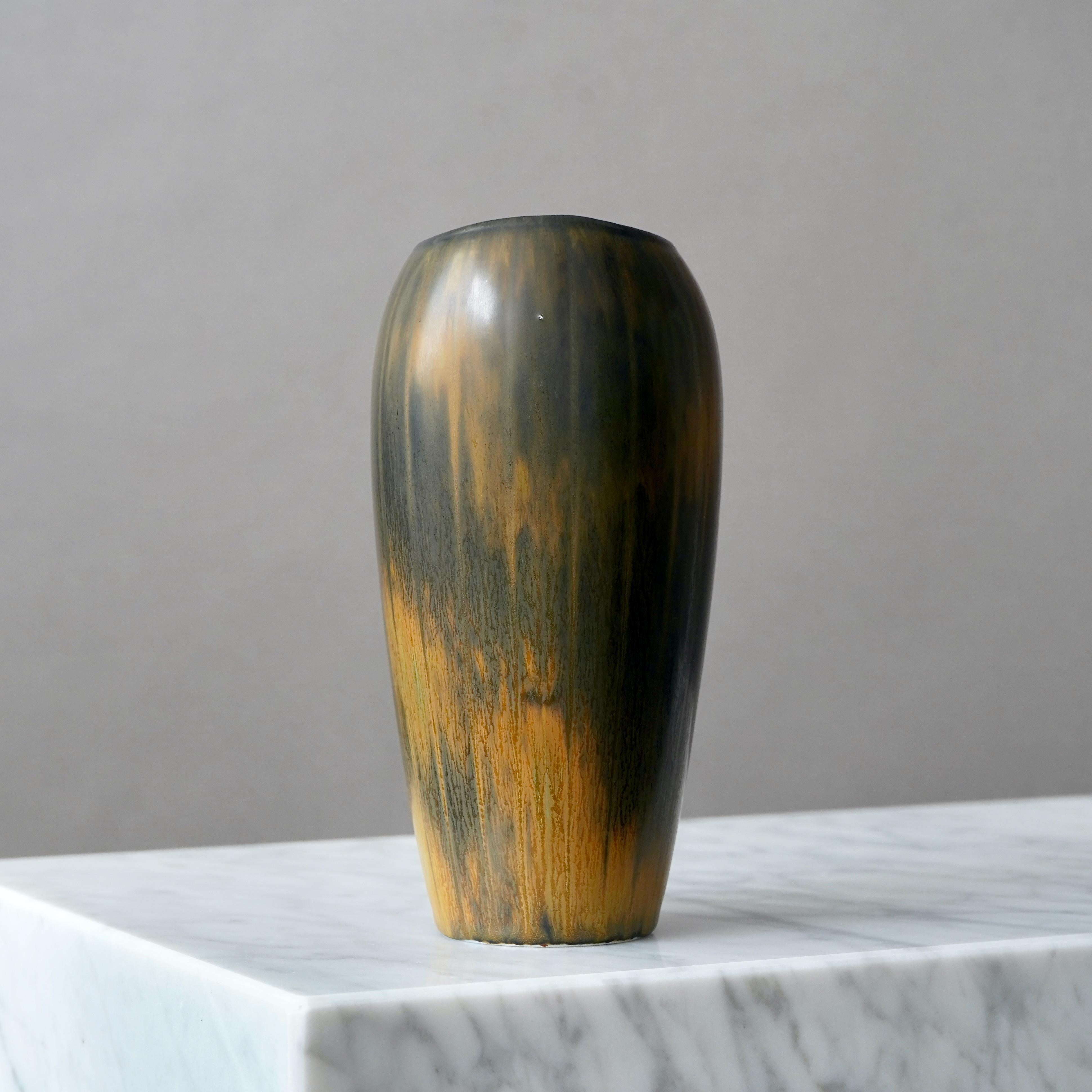 Smaltato Vaso in gres marrone di Gunnar Nylund per Rorstrand, Svezia, anni '50 in vendita