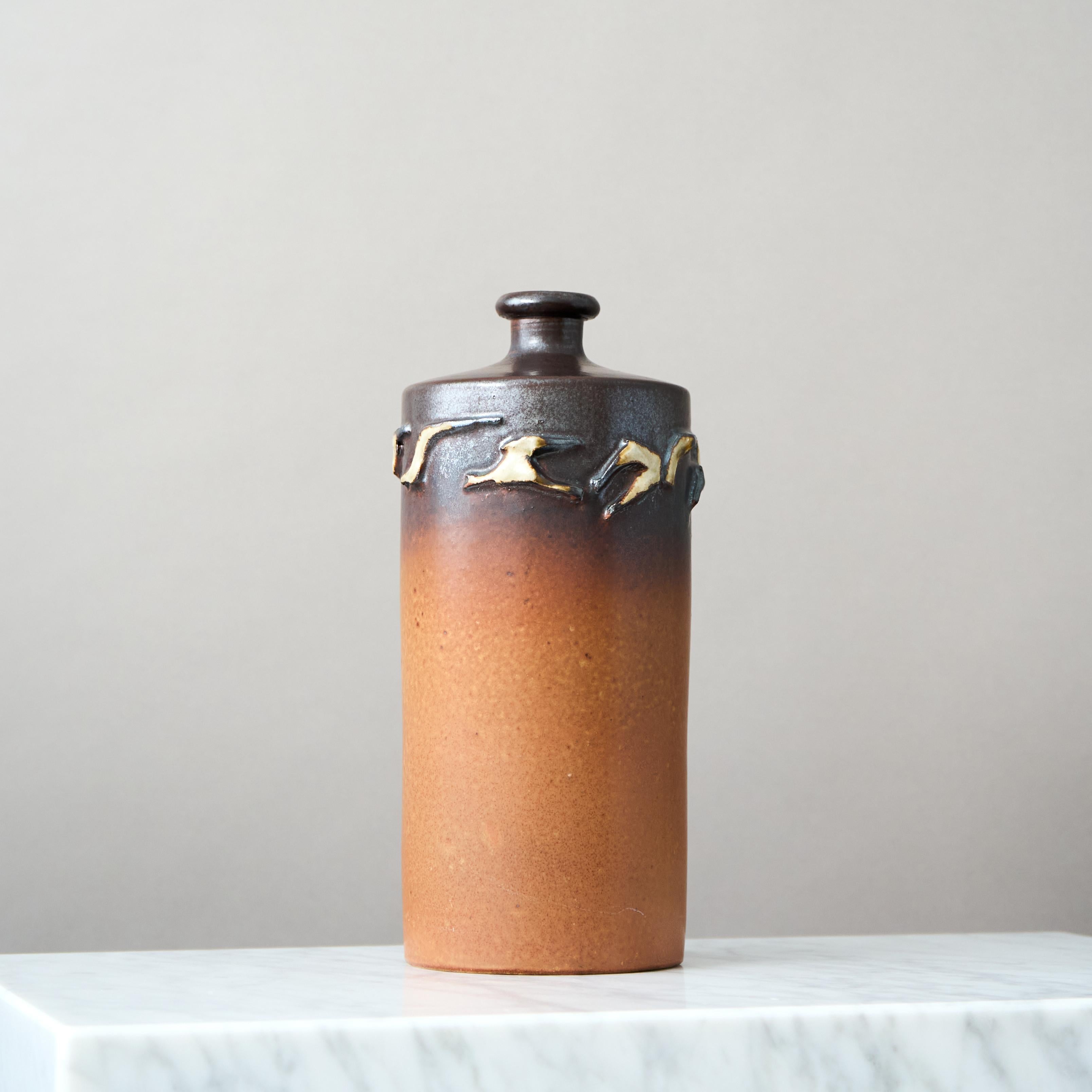 Ceramic Brown Stoneware Vase by Swedish Ceramist Claes Thell, 1983 For Sale