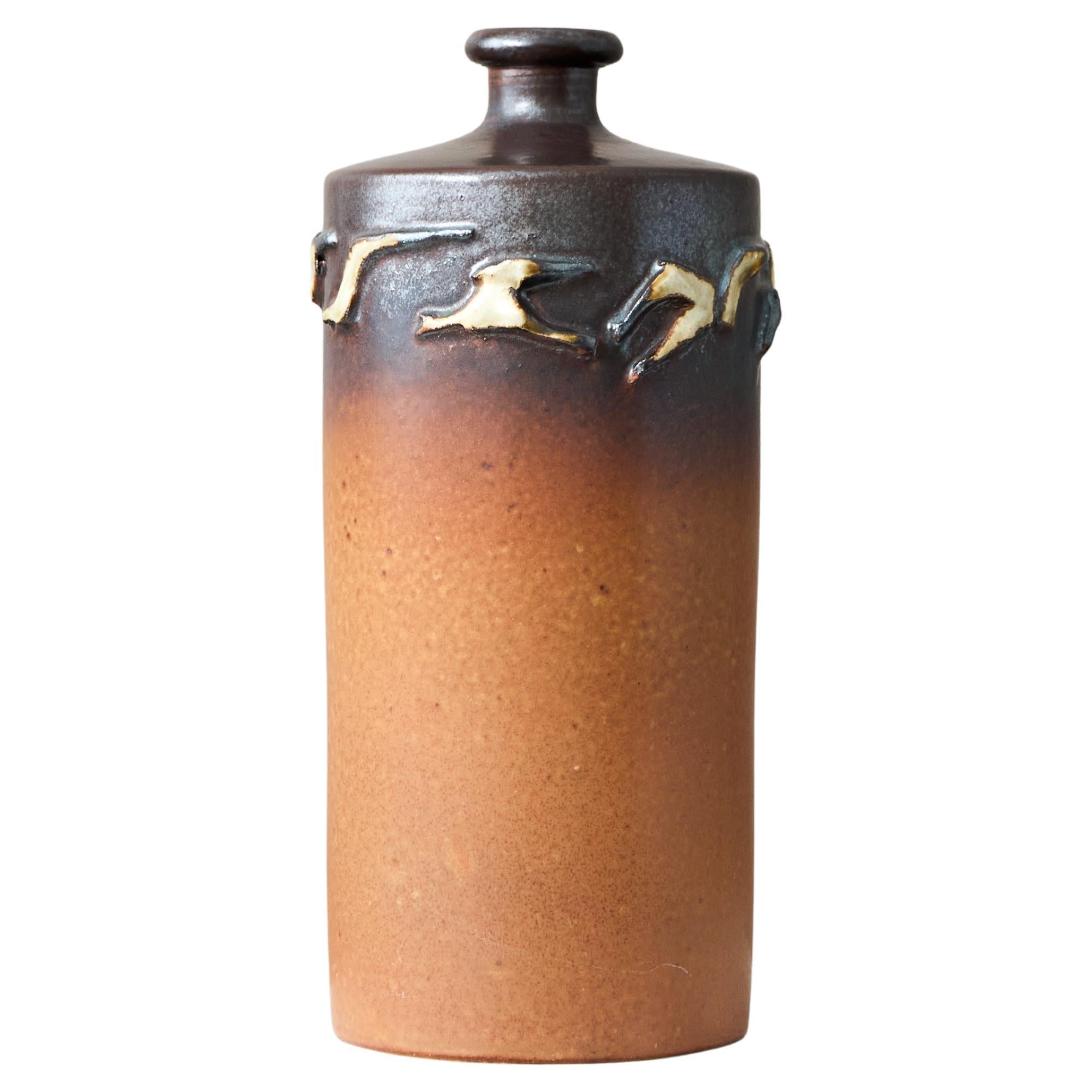 Brown Stoneware Vase by Swedish Ceramist Claes Thell, 1983