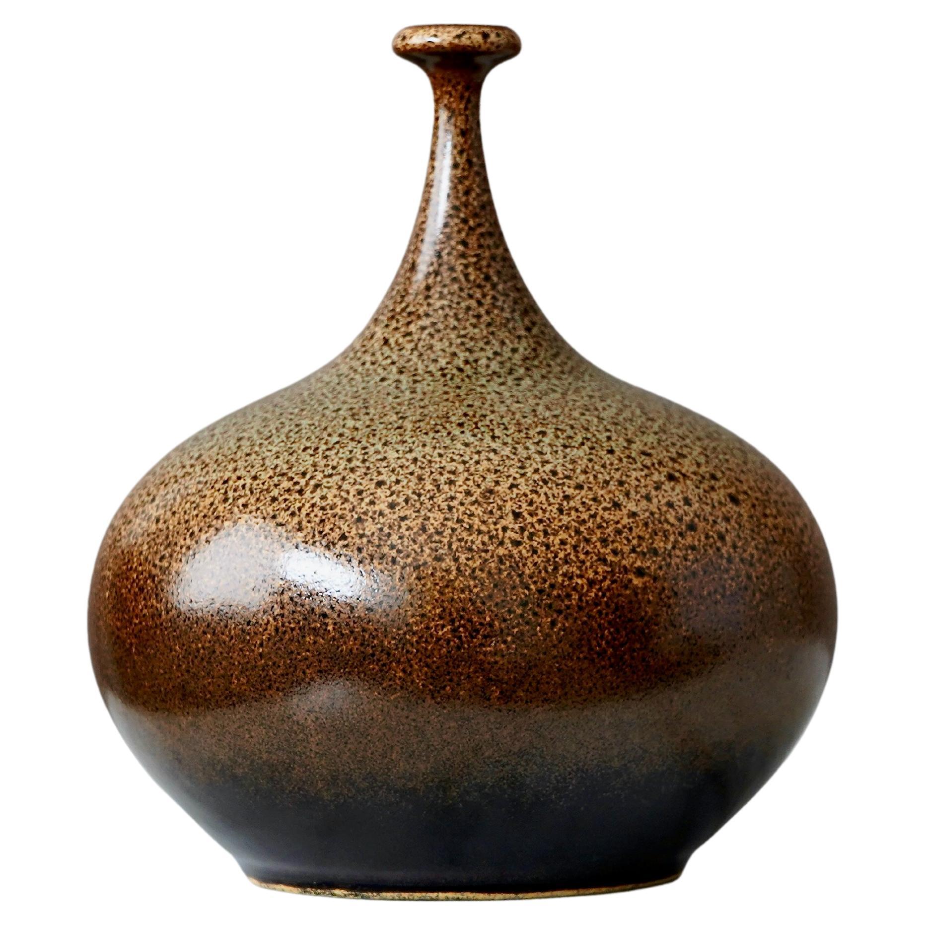 Vase aus braunem Steingut von Yngve Blixt, Höganäs, Schweden, 1974
