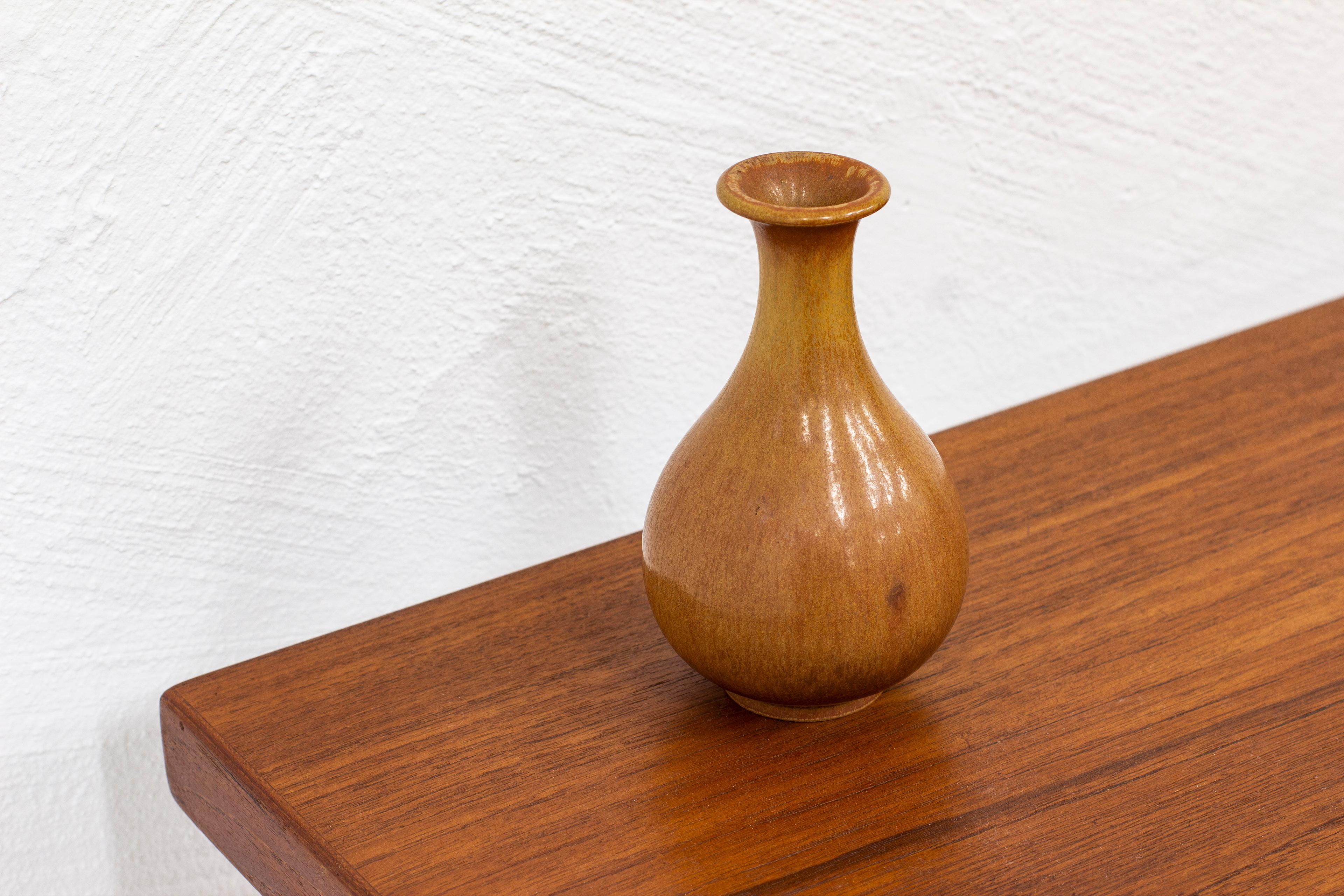 Swedish Brown Stoneware Vase Designed by Gunnar Nylund, 1950s For Sale