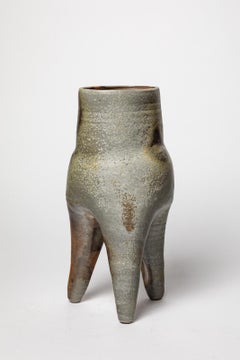 Brown stoneware woodfiring ceramic vase by Brigitte Chassang unique piece 2025