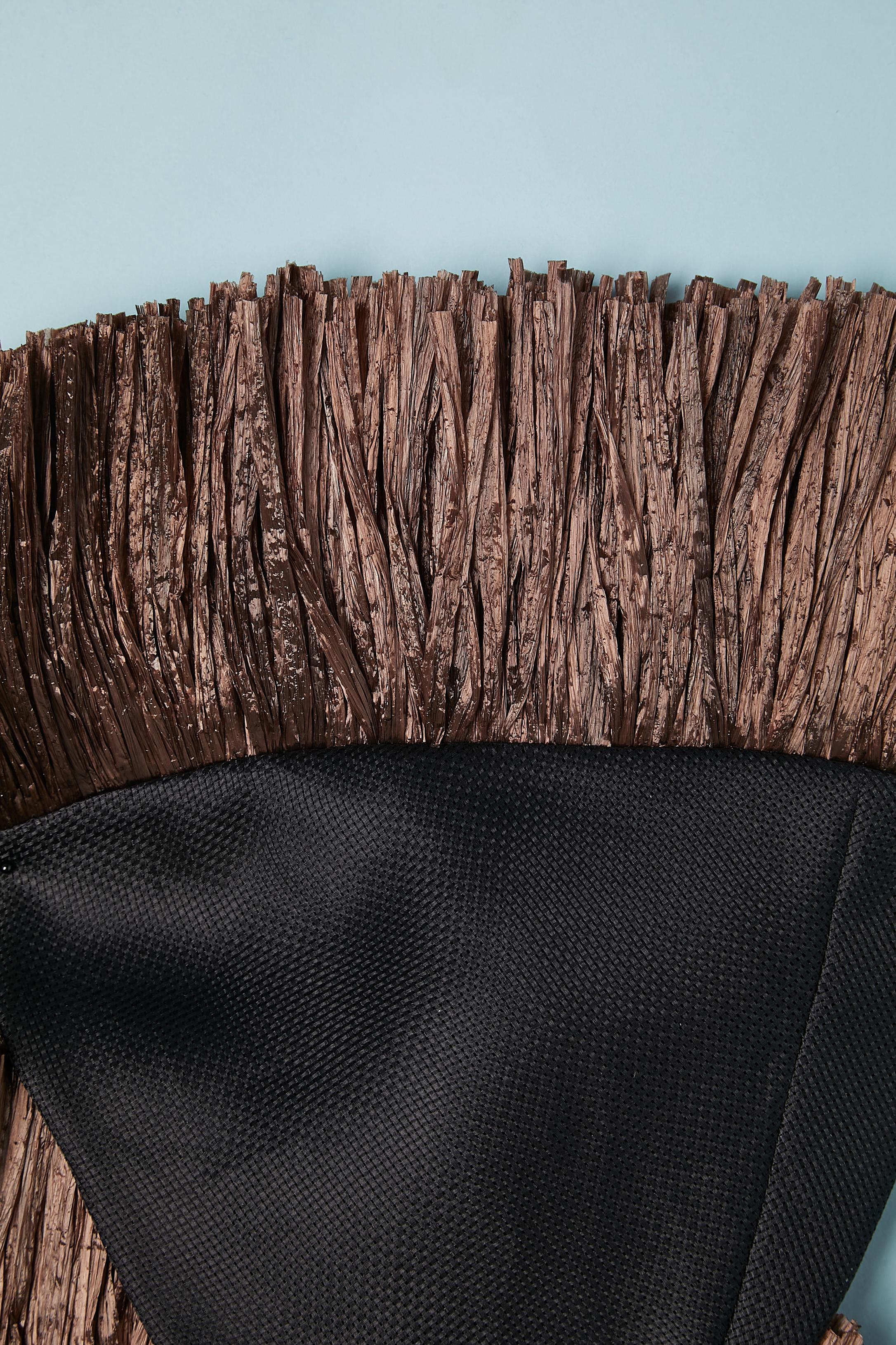 Brown stretch silk and raffia fringes edge gloves Isabel Canovas  For Sale 2