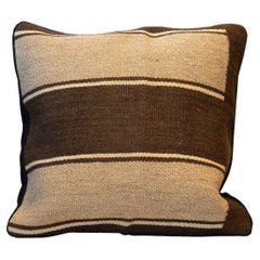 Brown Stripe Cushion Cover Handmade Wool Kilim Scatter Pillow Beige