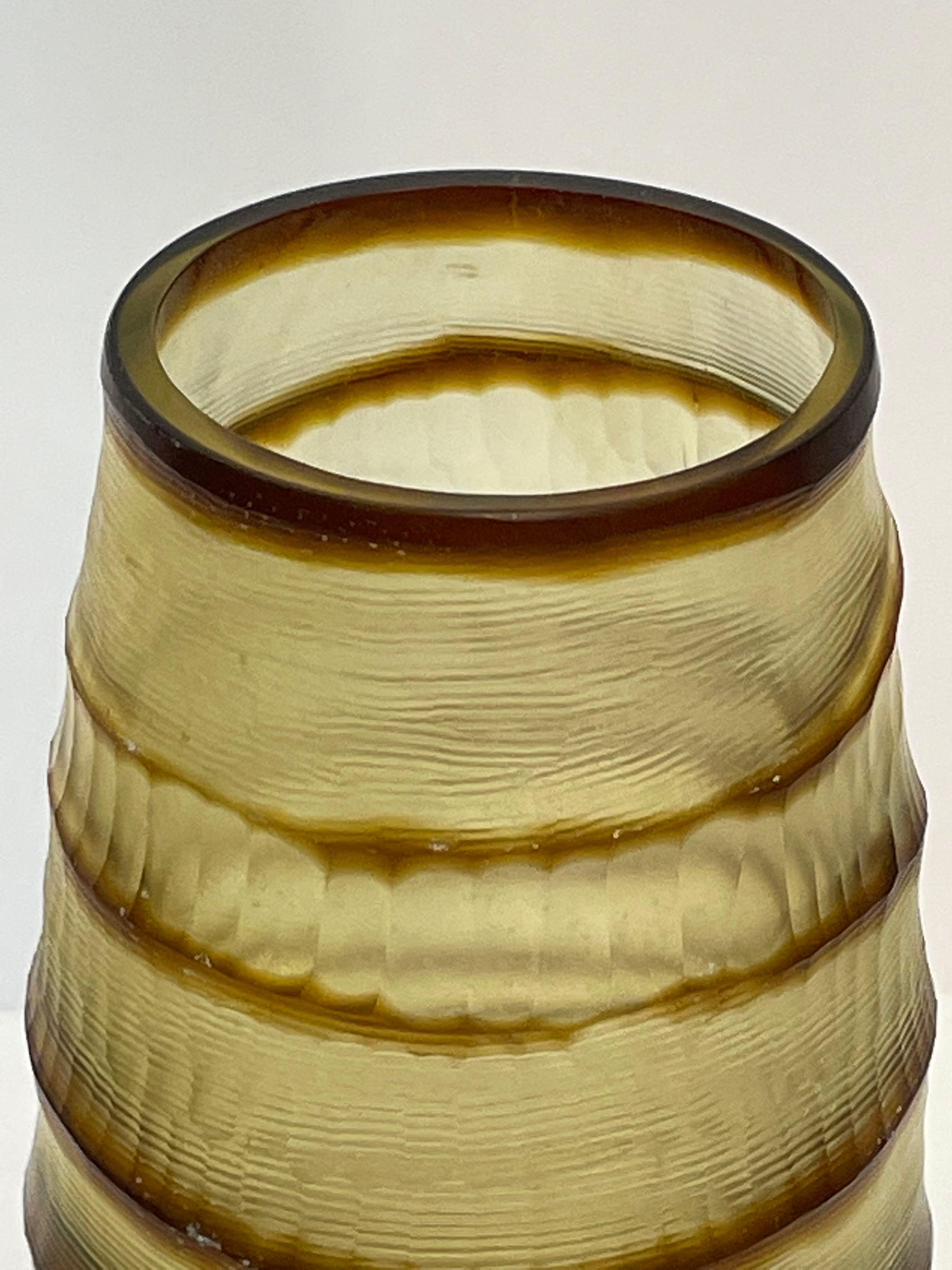 Romanian Brown Striped Glass Vase, Romania, Contemporary