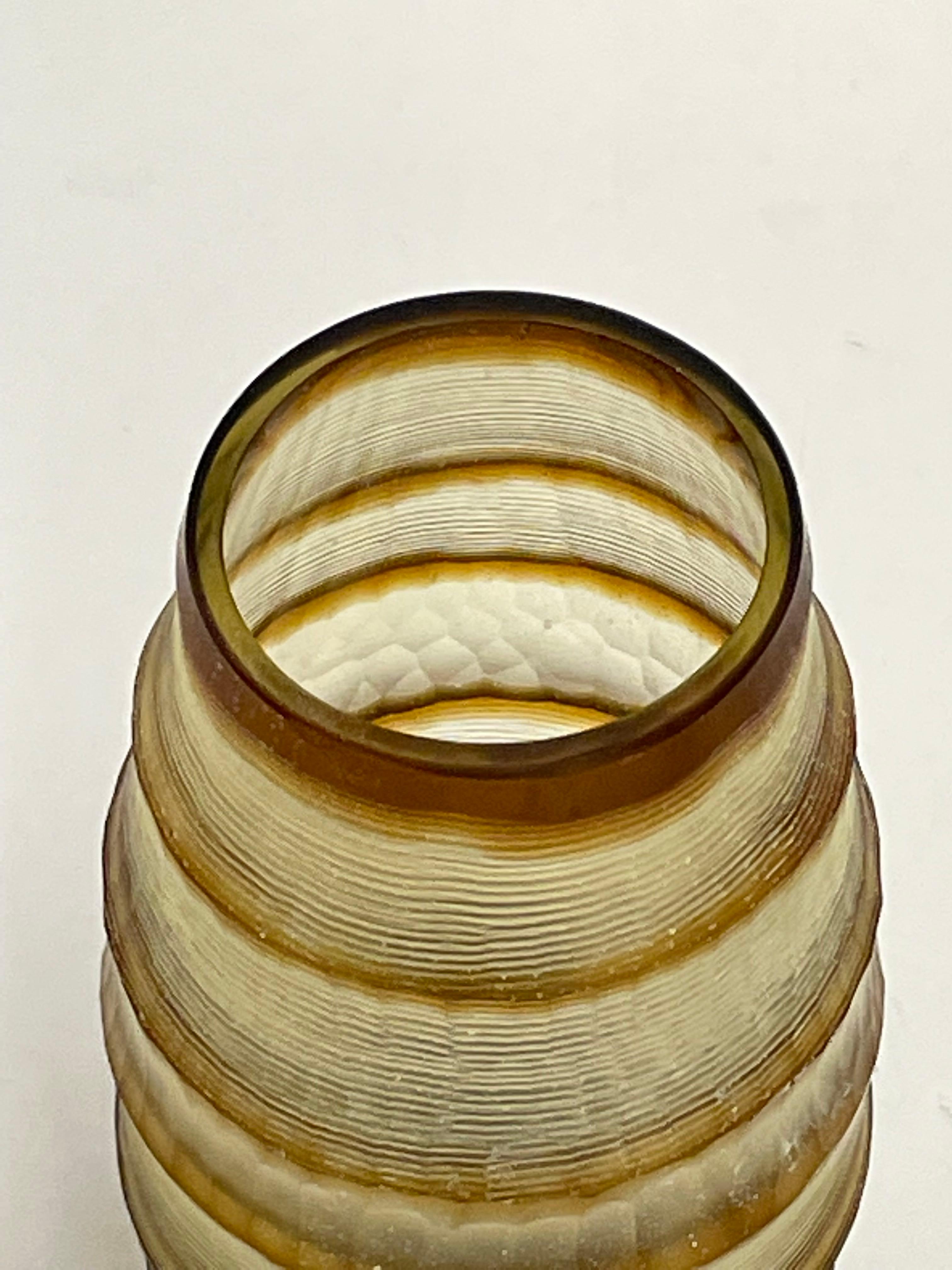 Brown Striped Glass Vase, Romania, Contemporary 1
