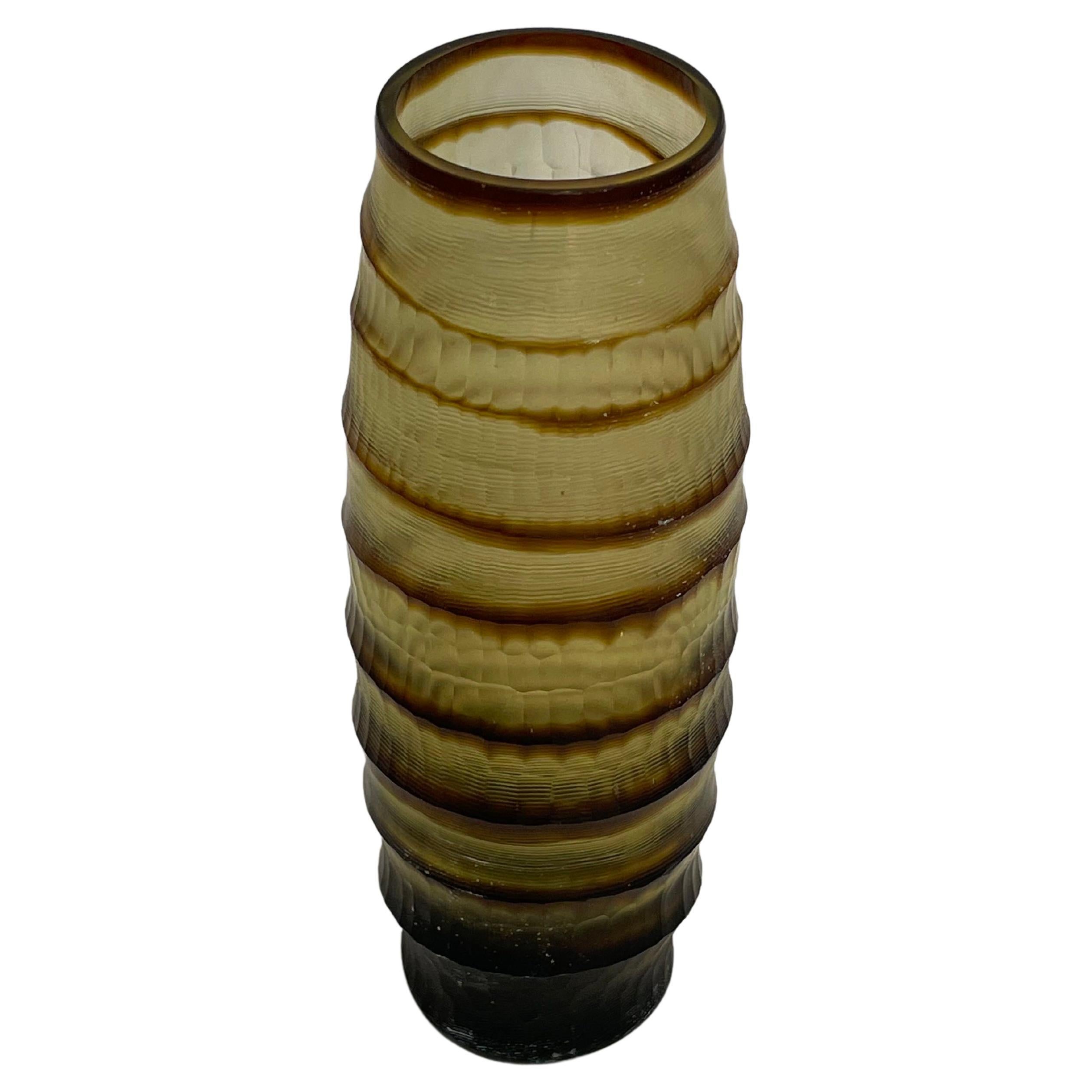 Brown Striped Glass Vase, Romania, Contemporary