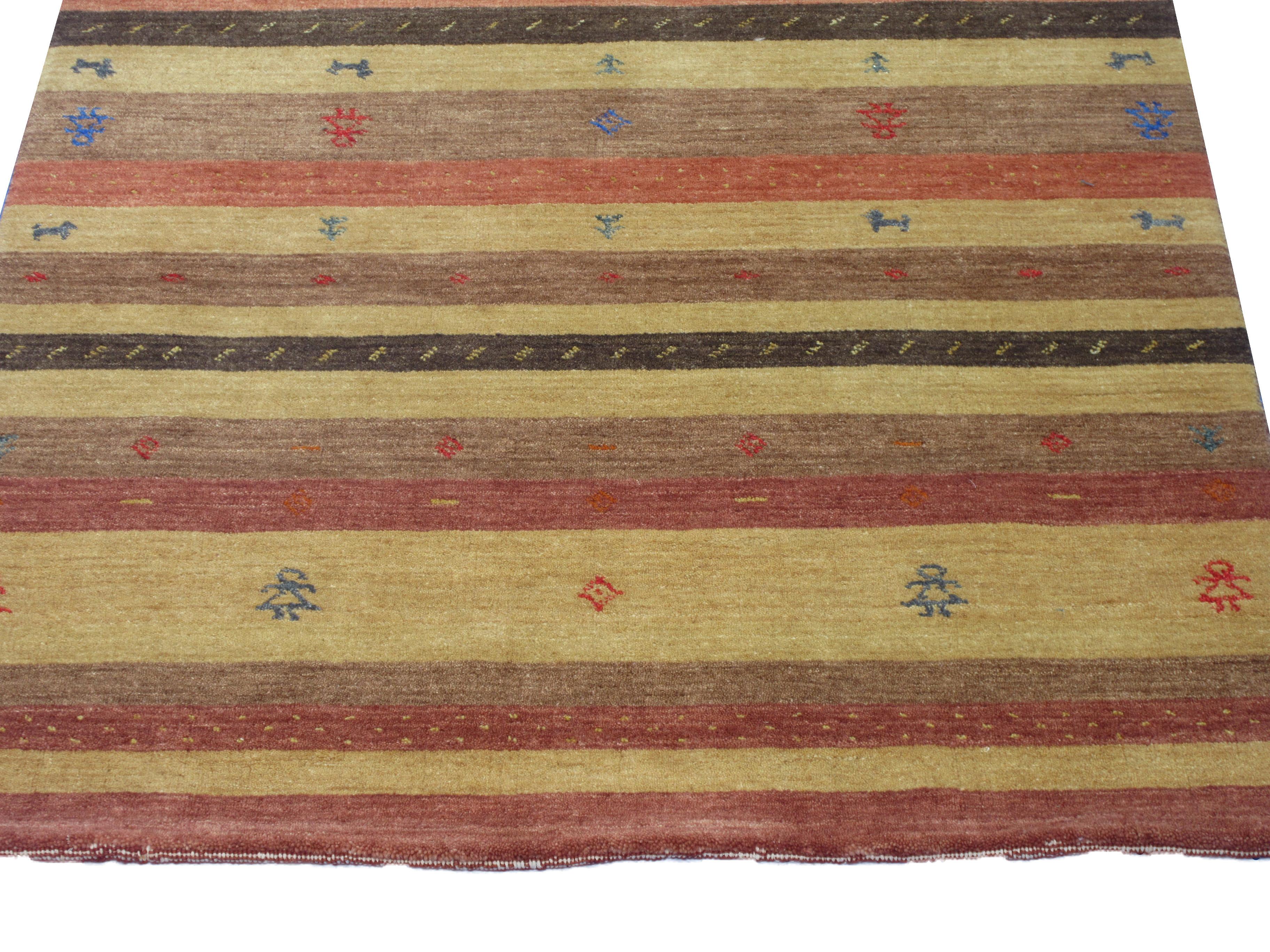 Hand-Crafted Brown Striped Lori Gabbeh For Sale
