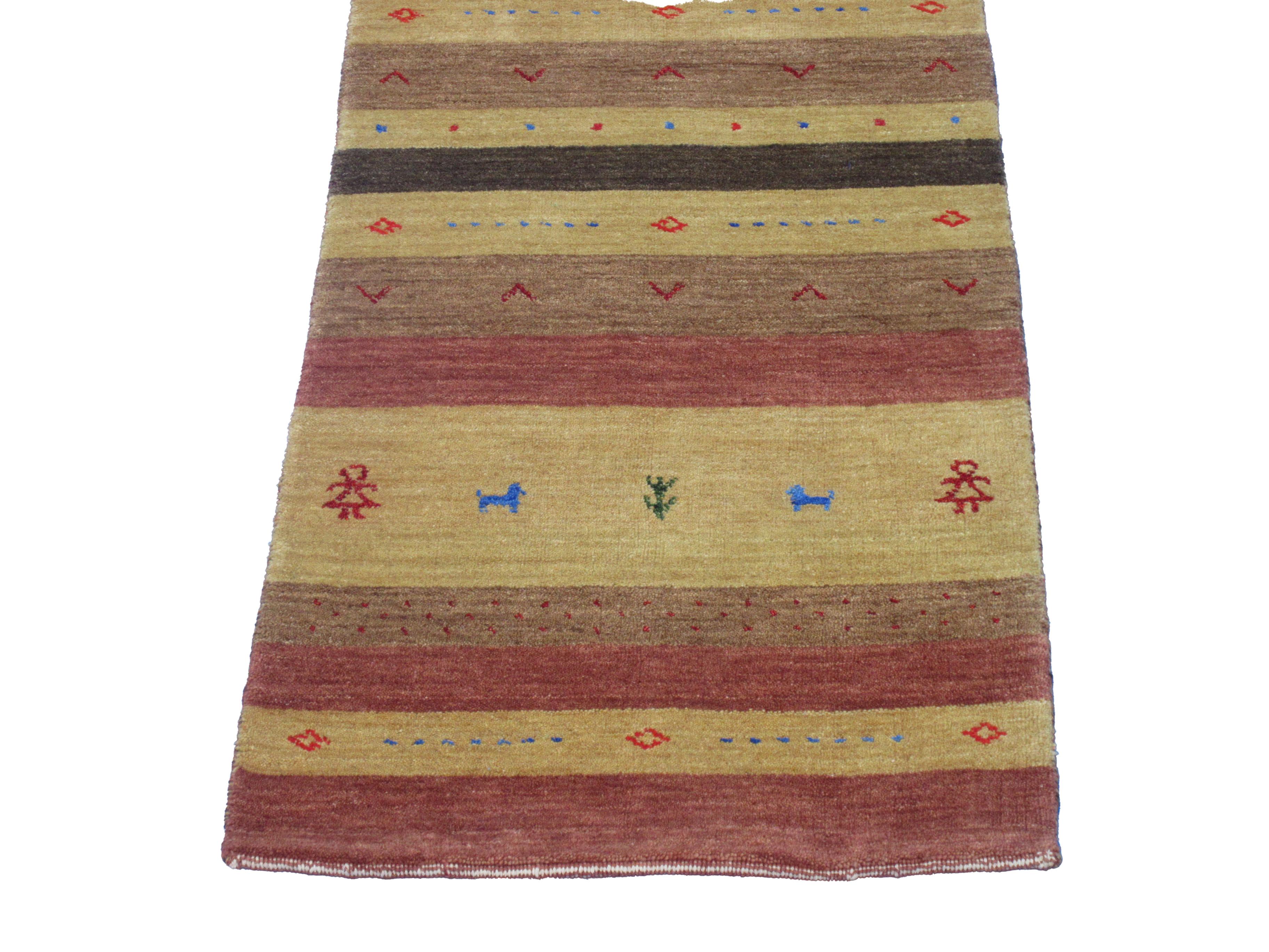 Hand-Crafted Brown Striped Lori Gabbeh Runner For Sale