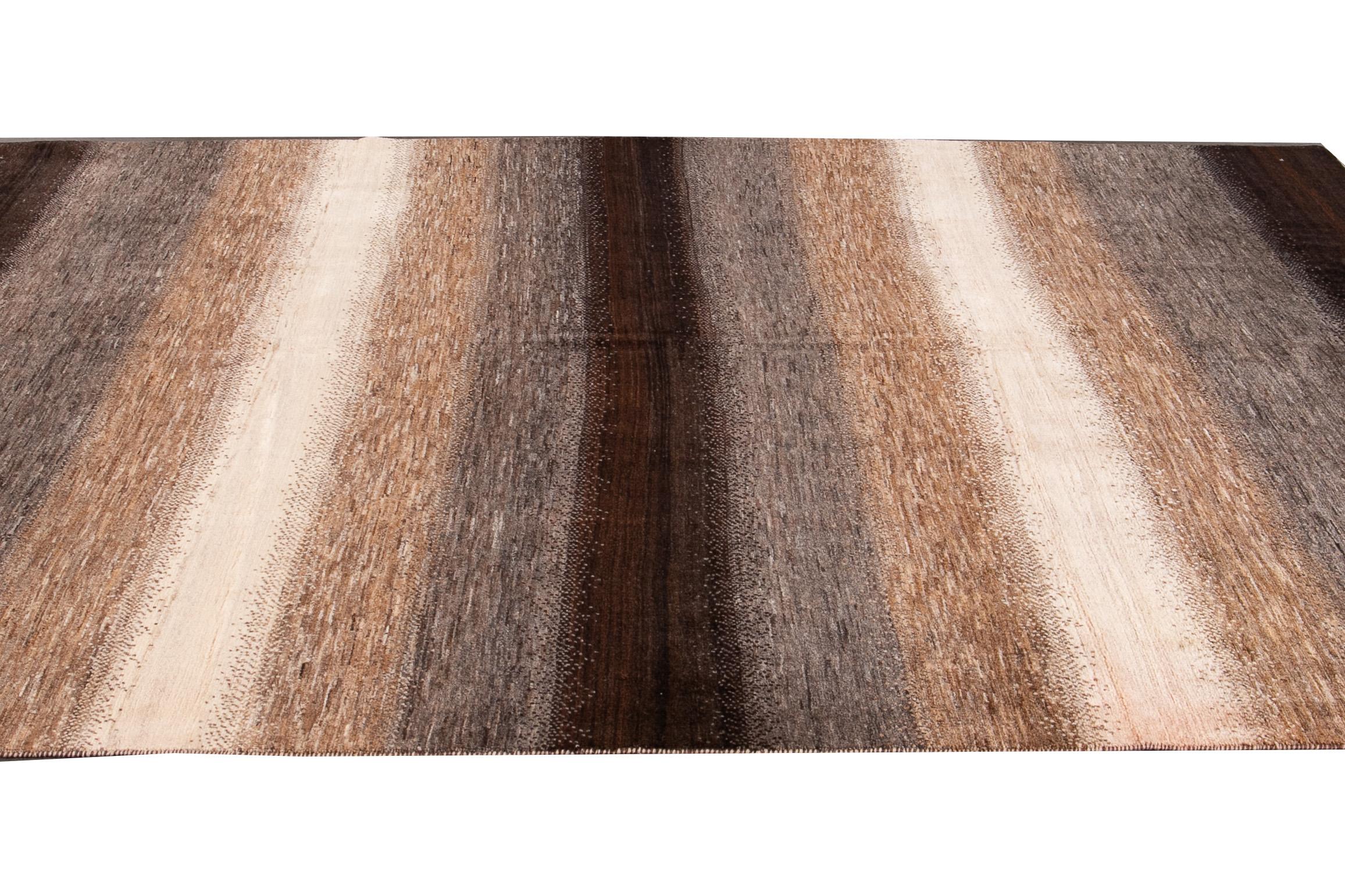 Brown Striped Modern Gabbeh Handmade Wool Rug For Sale 2