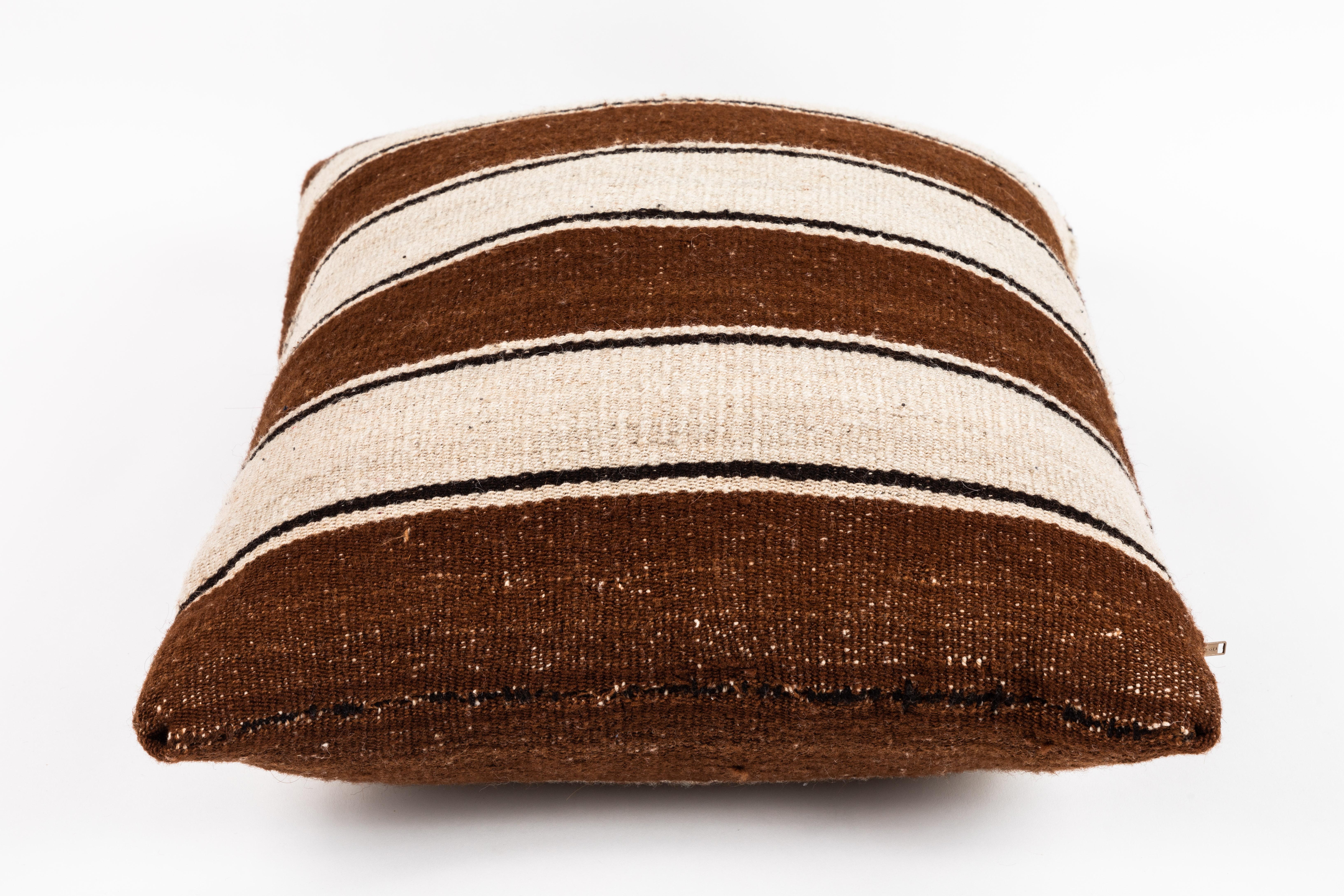 Wool Brown Striped Peruvian Pillow