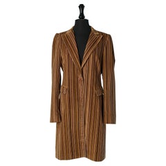 Brown striped velvet single breasted coat VERSACE JEANS COUTURE