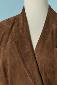 Brown sued wrap dress with belt and snap closure Thierry Mugler Circa 1990