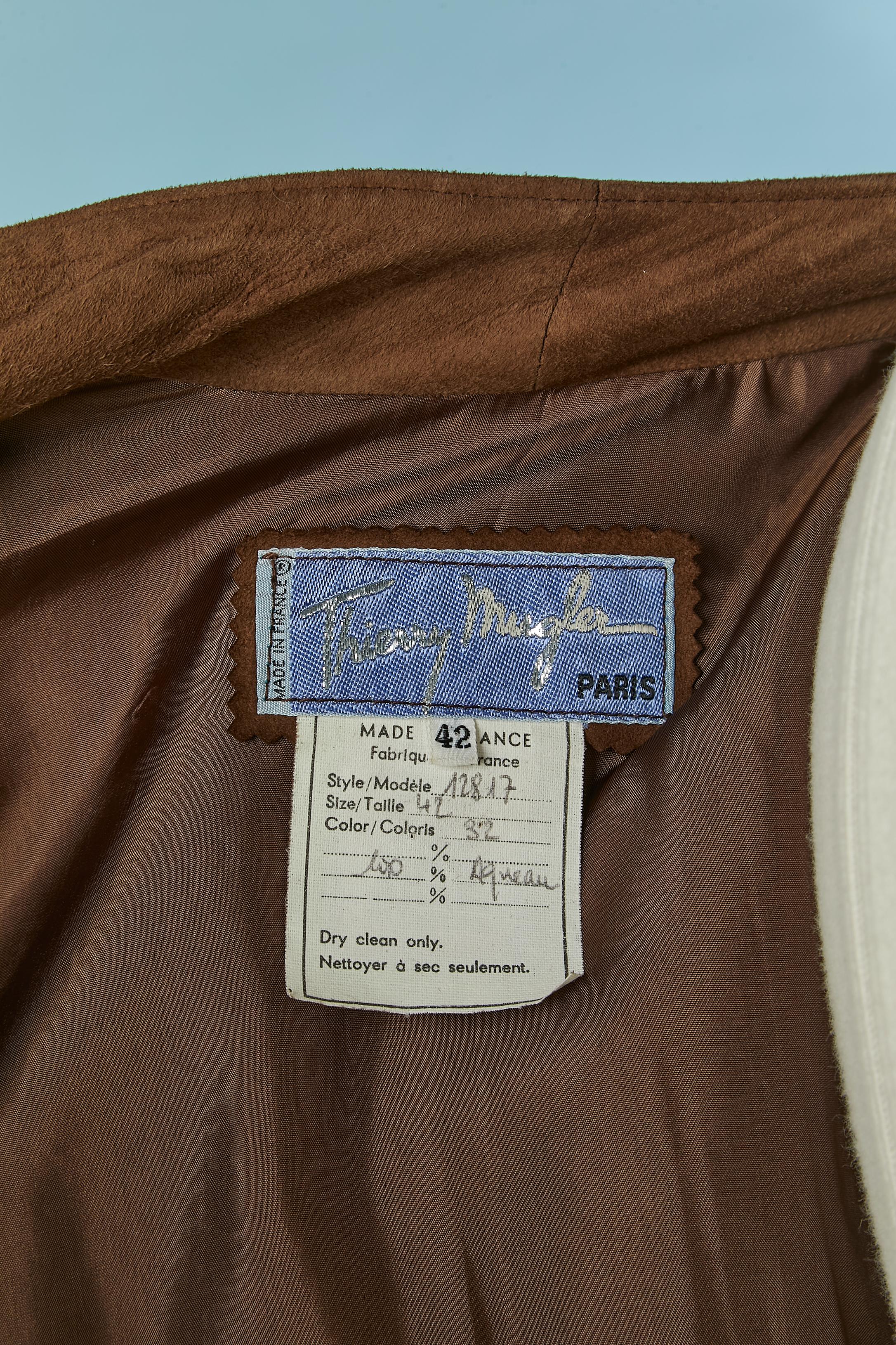 Brown sued wrap dress with belt and snap closure Thierry Mugler Circa 1990 For Sale 4