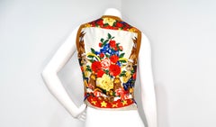 Brown Suede and Silk Printed Horse & Flowers Motif Vest