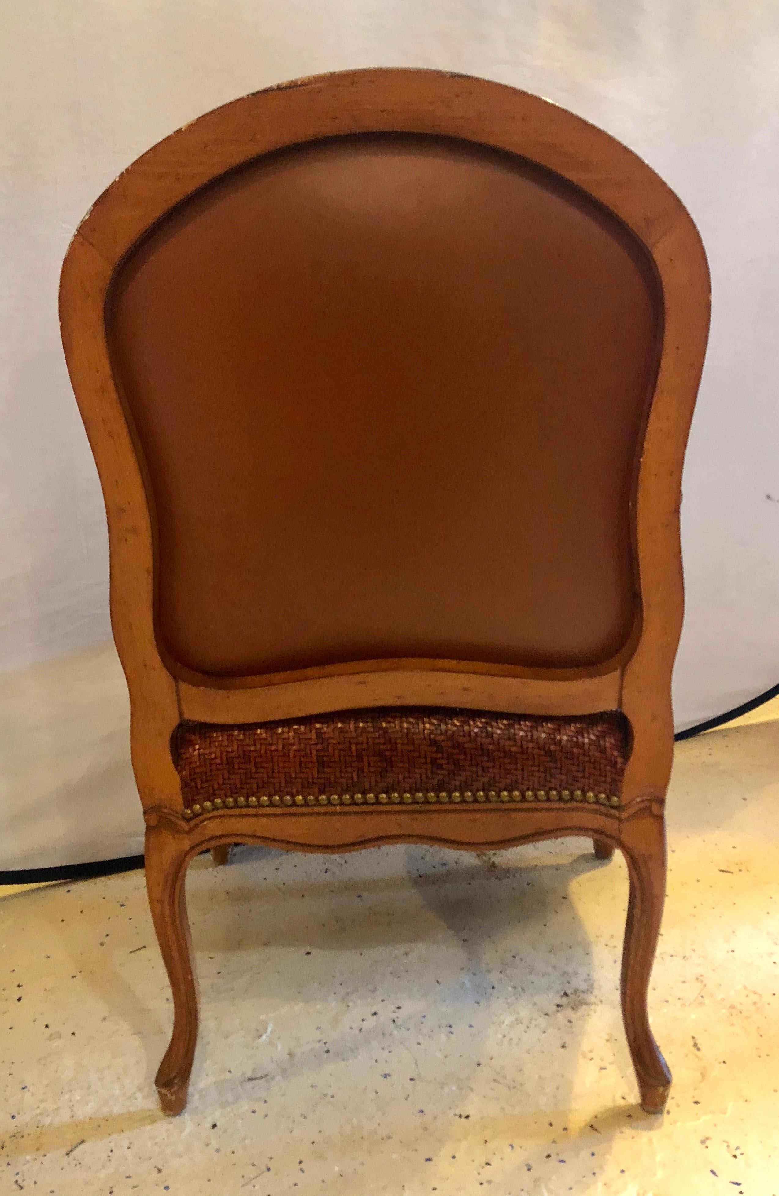 Brown Suede and Tweed Leather Bergère Arm or Office Desk Chair Brunschwig & Fils 1